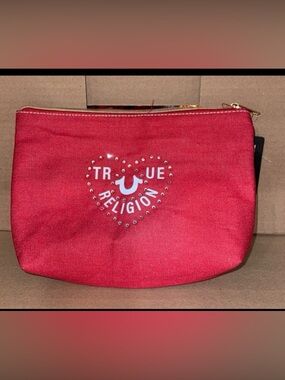 True Religion Red Studded Heart Zip Pouch